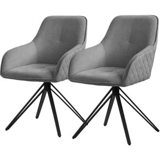 ML Design Ml-design - Set 2x Silla De Comedor Giratoria Con Respaldo Y Reposabrazos Asiento Gris De Tela Tejida Tapizado Con Patas De Metal Sill&oacute;n Dise&ntilde;o Ergon&oacute;