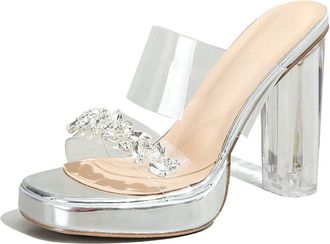 Generic Eestfy Womens Clear Platform Block Heel Mules Slip-On Square Toe Sandals Transparent Upper Wide Fit Summer Daily Wear PVC Casual Mules,Silver 9CM,6.5 