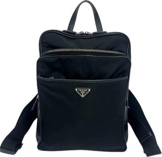 Prada Pre-owned Tessuto Nylon Saffiano Leren Rugzak - unisex - Vintage Rugzakken - Zwart - ONE Size - Nylon - Vintage