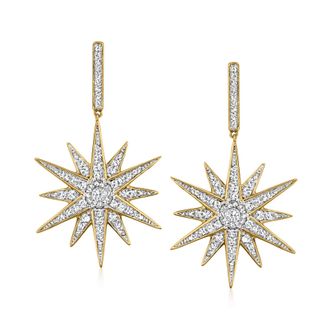 Ross-Simons Diamond Starburst Drop Earrings in 18kt Gold Over Sterling