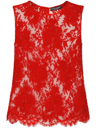 Dolce & Gabbana Top in pizzo Chantilly - Rosso