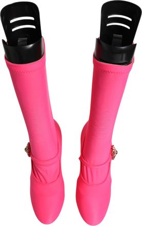 Dolce & Gabbana Womens Pink Nylon Crystal Vally High Boots Shoes Viscose Elastane Silk