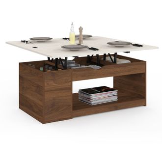 IDMarket Tavolino Da Salotto Con Piano Sollevabile Rettangolare, Trasformabile In Tavolo Da Pranzo Elea Da 100 Cm, Effetto Noce E Piano E