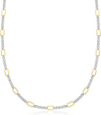 Ross-Simons Sterling Silver and 18kt Gold Over Sterling Cable and Paper Clip Link Station Necklace