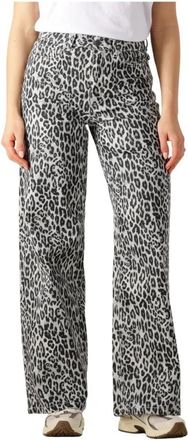 Object Leopard Print Wide Leg Jeans - Dames - Straight fit broeken - Grijs - S - Broeken