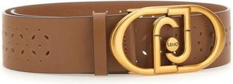 Liu Jo Accessoires, unisex, Bruin, S, Leer, Logo Gesp Riem