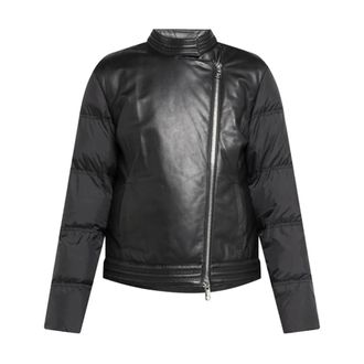 Emporio Armani Hybrid Caban Jas - Dames - Leren en Su&egrave;de Jassen - Zwart - XS - Leer - Jassen