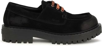 Prada Mens Loafers Suede Lace-Up Black Upper: Shoes Flat