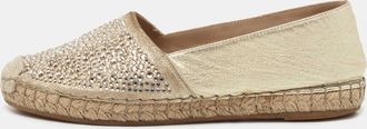 Le Silla Metallic Gold Leather Crystal Embellishments Espadrilles Flats