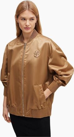 HUGO BOSS Womens Short Bomber Oversize Jacket - Brown - Size: 14