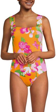 Lands End Square Neck High Leg One Piece Swimsuit in Sweet Mango Lilies at Nordstrom, Size 2
