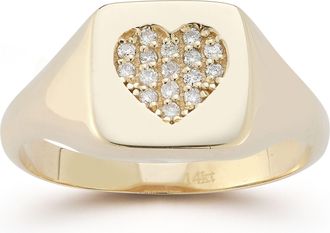 Ember Fine Jewelry 14K Gold Diamond Heart Square Signet Ring