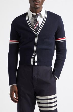 Thom Browne Sailboat Jacquard Cotton Cardigan in Navy at Nordstrom, Size 40