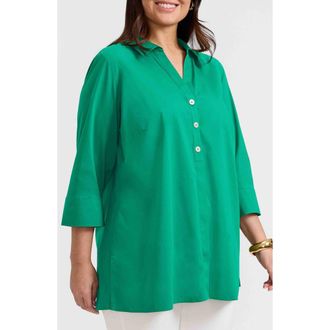 Foxcroft Pamela Non-Iron Stretch Tunic Blouse in Kelly Green at Nordstrom, Size 22W