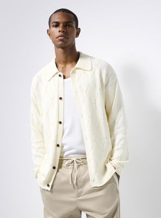 Scotch & Soda Mens Openwork diamond Polo Shirt-collar cardigan