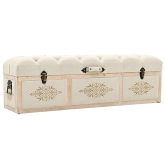 vidaXL Cassapanca 110 Cm Crema In Legno Massello Di Abete E Tessuto - Vidaxl