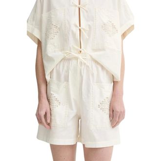 Sessun Pantalones Cortos de Algod&oacute;n - Shorts - Mujer - Beige - L