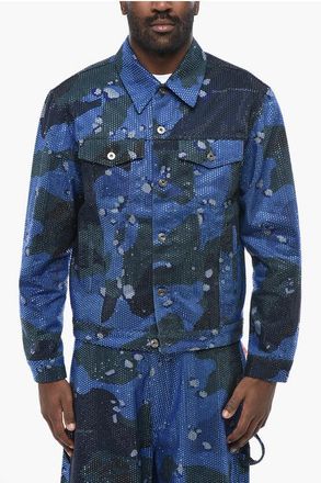 Off-white EVENING Denim Jacket with Camouflage Pattern and All-Over Cr size M