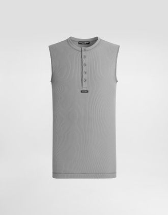 Dolce & Gabbana Cotton Serafino T-shirt - Man T-shirts And Polos Gray Cotton 46