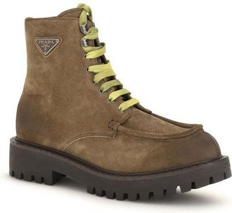 Prada Suede Lace-Up Boot - Brown