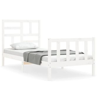 Berkfield Home Bed Frame with Headboard White Single Solid Wood