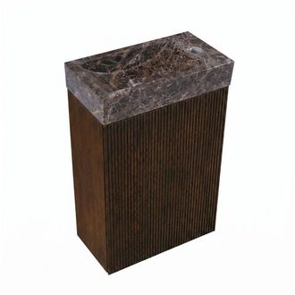 Saniclass Holz Atelier Toiletmeubelset - 40x60.5cm - 1 deur - fontein dark emporador - kraangat rechts - eiken charcoal