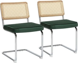 Oviala Juego de 2 sillas de acero y terciopelo verde oscuro