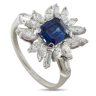 Luxury Bazaar 14K White Gold 1.20ct Diamond and Sapphire Starburst Ring MF08-062926