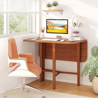 Costway Costway Extendable Wooden Dining Table Foldable Drop Leaf Kitchen Table in Brown