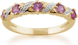 Gemondo Classic Art Nouveau Round Pink Sapphire & Diamond Half Eternity Ring In 9ct Yellow Gold