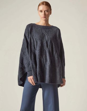 James Lakeland Womens Oversized Cable Detail Navy Jumper - Grey