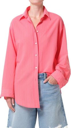 A Gold E Sona Pinstripe Oversize Button-Up Shirt in Fontana Stripe Candy at Nordstrom, Size X-Small
