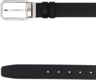 Montblanc Mens Black Leather Reversible Belt Blackblack Cinture