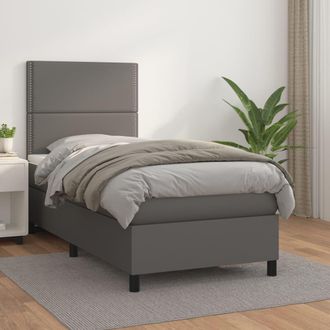 vidaXL Vidaxl - Cama Box Spring Con Colch&oacute;n Cuero Sint&eacute;tico Gris 100x200 Cm