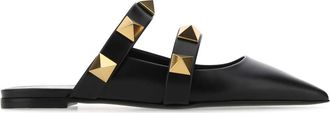 Valentino Garavani Womens Black Leather Roman Stud Slippers - Size EU 35