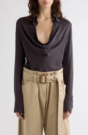 Acne Studios Shaydana Silk Georgette Top in Graphite Grey at Nordstrom, Size 42