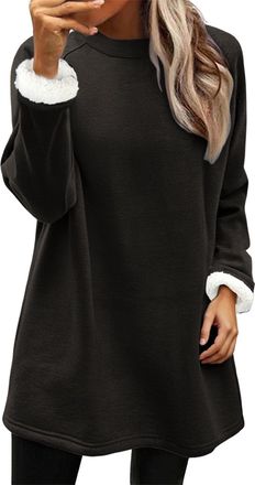 Generic Womens Sweatshirts Oversized Baggy Long Sleeve - Fleece Lined Thermal Jumper Womens - Loose Pullover Long Sleeve Top Sweater Plain Sweaters Fuzzy Tops