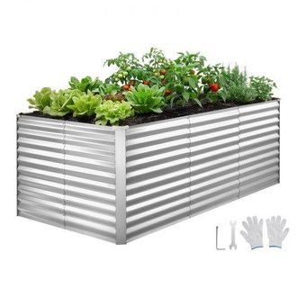 OEM Cama Elevada De Jard&iacute;n 240 X 120 X 86 Cm Rectangular, Arriate De Jard&iacute;n De Metal Con Fondo Abierto, Para Cultivo De Flores Plantas Verduras Con Acceso