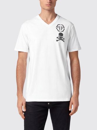 Philipp Plein T-shirt in cotone con scollo a V e logo Monogram