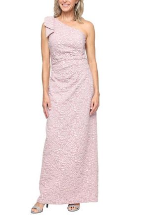 Alex Evenings One-Shoulder Floral Crepe Column Gown in Blush at Nordstrom, Size 12