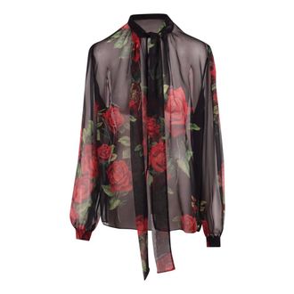 Dolce & Gabbana Chiffon blouse met rozenprint - Dames - Blouses & Shirts - Veelkleurig - Maat: S Chiffon