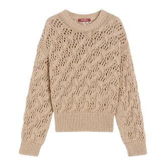 Max Mara Lurex Gebreide Trui met Box Fit - Dames - Ronde hals truien - Bruin - M - Truien & Vesten