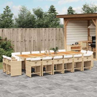 vidaXL Set Comedor De Jard&iacute;n 17 Pzas Con Cojines Rat&aacute;n Sint&eacute;tico Beige Vidaxl