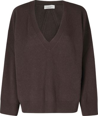 Roberto Collina Brown V-Neck Superfine Merino Wool Sweater