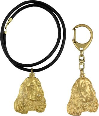 OEM Cocker Spaniel Ingl&eacute;s I - Llavero Y Collar Con Perro En Caja, Producto Ba&ntilde;ado En Oro De Alta Calidad, Marca Art-dog