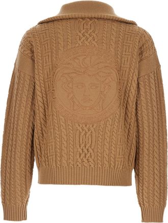 Versace Mens High-Neck Sweater Beige Virgin Wool Tops Top