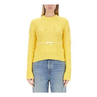 Cormio Oma 5 Embroidered Jumper - female - Cormio - Round-neck Knitwear - Yellow - 2XS - Knitwear