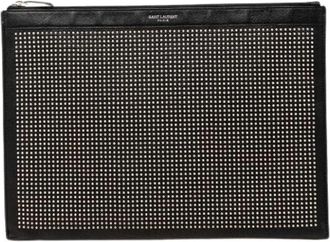 Saint Laurent Pre-owned Leren Clutch met Studs - Dames - Vintage Clutch - Zwart - ONE Size - Leer - Vintage