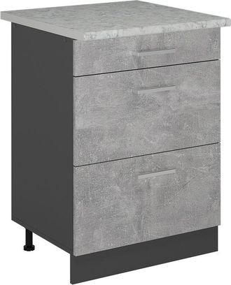 Vicco Mueble Bajo De Cocina R-line, Hormig&oacute;n, 60 Cm Con Cajones, M&aacute;rmol Ap