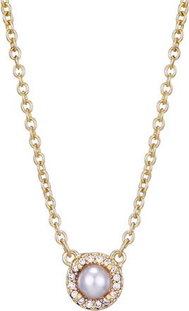 Adornia Freshwater Pearl & Crystal Halo Pendant Necklace in Gold-White at Nordstrom Rack